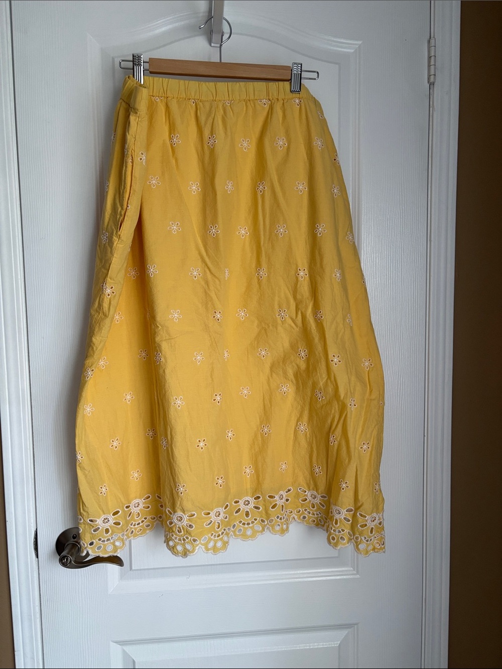 Old Navy Yellow Eyelet A-Line Midi Skirt